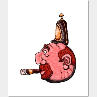 Helmet Wearing Cigar Smoker Posters and Art